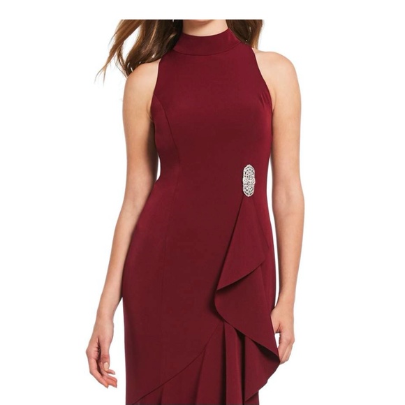 Vince Camuto Mock Neck Embellished Ruffle Hem Gown - Picture 2 of 11